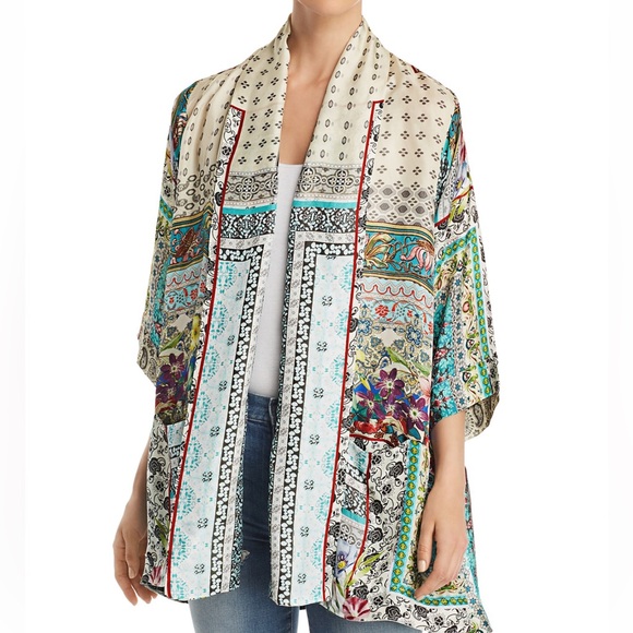 Johnny Was Samira Mixed-Print Silk Tie-Front Kimono size 3X excellent condition - Picture 1 of 8